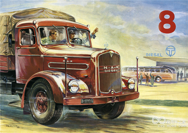 1951年,匹配了V8發動機的曼恩F8卡車，可達180 馬力。.jpg